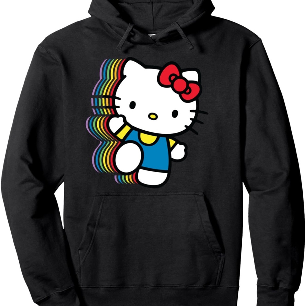 Hello Kitty Black Hoodie with Rainbow Design